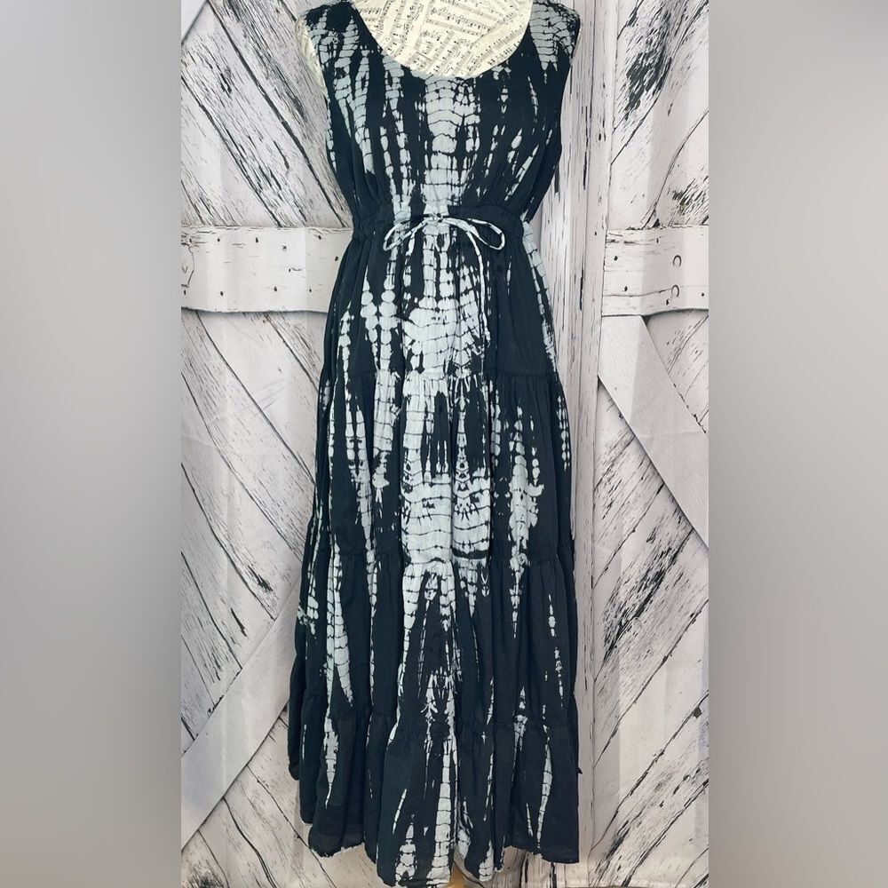 Vasna Desire Tie Dye Dress Tiered Black & Gray M